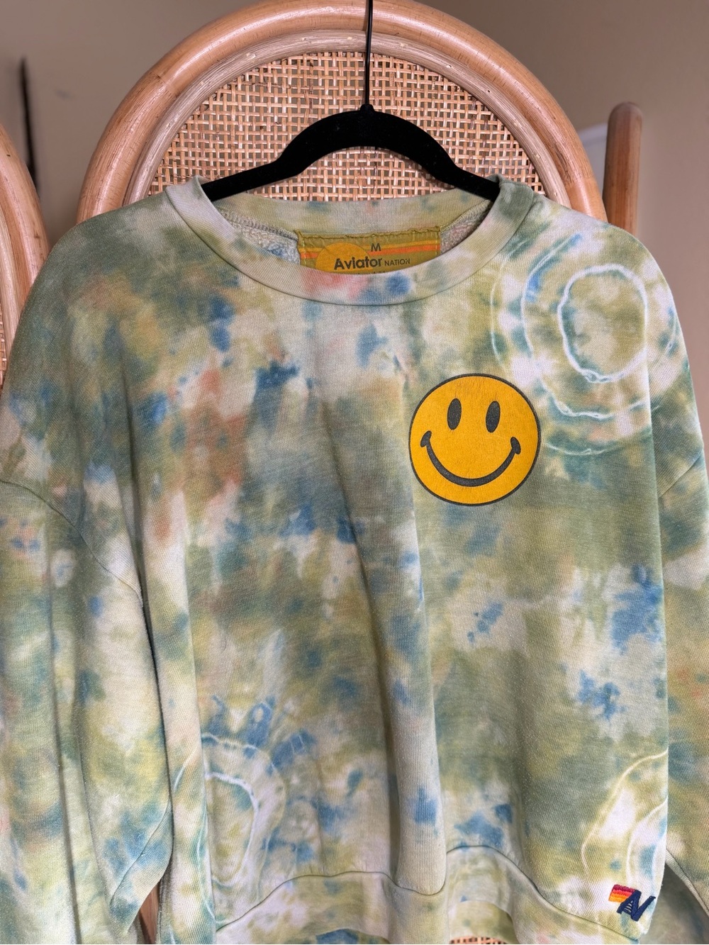 Aviator Nation Green Tie-Dye Smiley Crew Sweatshirt - Picture 4 of 6